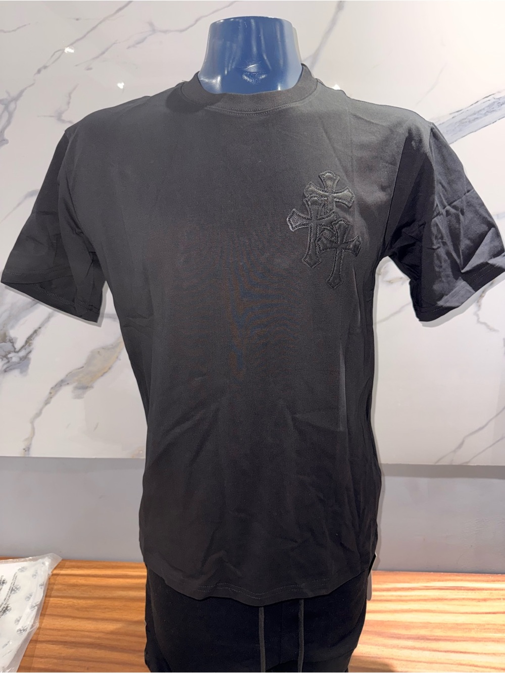 Chrome hrts Black Embroidered Cross Crewneck T-Shirt